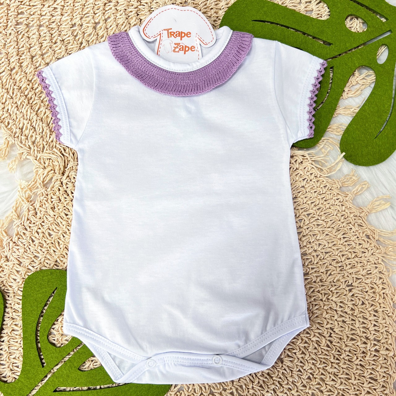 Body Branco com Gola Tricot - Lilás